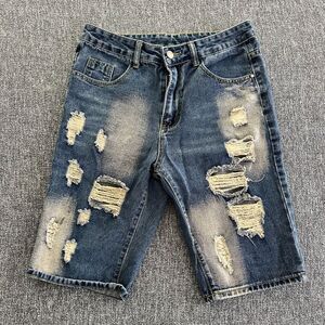 SHEIN Blue Distressed Jean Shorts with Frayed Hem